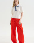 Elbow-length Knit Top Corquet, Milk-Blue Faience
