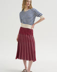 Encore - Fluid Skirt in Herringbone Knit, Garnet-Blueberry-Milk