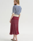 Encore - Fluid Skirt in Herringbone Knit, Garnet-Blueberry-Milk