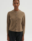 Fine Wool Crewneck Cardigan, Brown