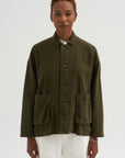 Natural Brushed Linen Cotton Twill Relaxed Coverall Jacket, Khaki