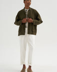 Natural Brushed Linen Cotton Twill Relaxed Coverall Jacket, Khaki