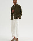 Natural Brushed Linen Cotton Twill Relaxed Coverall Jacket, Khaki