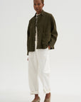 Natural Brushed Linen Cotton Twill Relaxed Coverall Jacket, Khaki