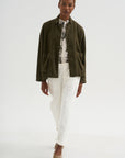 Natural Brushed Linen Cotton Twill Relaxed Coverall Jacket, Khaki