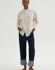 Organic Cotton Dobby Stripe Standard Shirt, Ivory