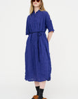 Blue Shirring Stripe Dress, Navy