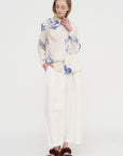 Japonism Flower Print Blouse, Ivory