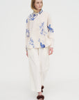 Japonism Flower Print Blouse, Ivory