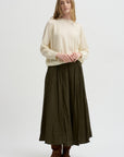 Flared Skirt Cotton Satin, Khaki