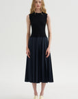 Fitted Bodice - Sleeveless Dress, Blue-Black