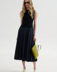 Fitted Bodice - Sleeveless Dress, Blue-Black