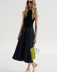 Fitted Bodice - Sleeveless Dress, Blue-Black