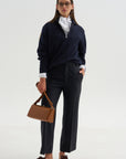 Long Sleeve Polo Shirt With Zipper, Navy