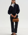 Long Sleeve Polo Shirt With Zipper, Navy
