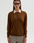 Long Sleeve Polo Double Collar, Brown & Pink