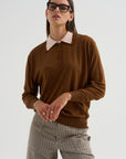 Long Sleeve Polo Double Collar, Brown & Pink
