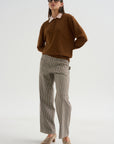 Long Sleeve Polo Double Collar, Brown & Pink