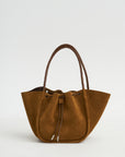 Large Ruched Tote Suede, Hazelnut