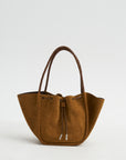 Large Ruched Tote Suede, Hazelnut