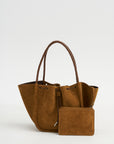 Large Ruched Tote Suede, Hazelnut