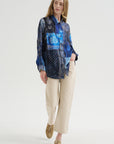 Drop Neck Shirt, Blue Multi Bandana Print