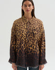 Shredded Seam Drop Neck Shirt, Brown Leopard