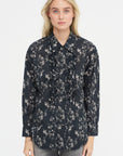 Shredded Seam Ruffle Shirt, Floral on Black