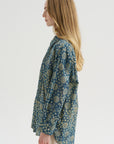 Pintuck Drop Neck Shirt, Indigo Medallion Print