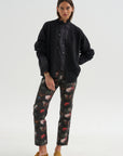 Pre-Order • Ruffle Collar Shrunken Shirt, Black & White Polkadot