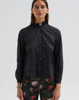 Pre-Order • Ruffle Collar Shrunken Shirt, Black & White Polkadot