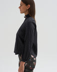 Pre-Order • Ruffle Collar Shrunken Shirt, Black & White Polkadot