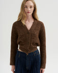 Split Hem Ribbed Cardigan, Heather Brown