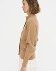 Batwing Cardi With Zip, Dark Camel