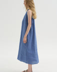 Doras Lion - Linen Cotton Dress, Blue Jean