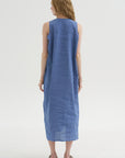 Doras Lion - Linen Cotton Dress, Blue Jean