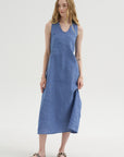 Doras Lion - Linen Cotton Dress, Blue Jean