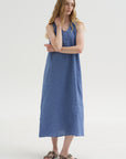 Doras Lion - Linen Cotton Dress, Blue Jean