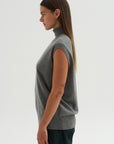 Cashmere Sleeveless Turtleneck, Metal Melange