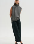 Cashmere Sleeveless Turtleneck, Metal Melange