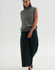 Cashmere Sleeveless Turtleneck, Metal Melange