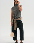 Cashmere Sleeveless Turtleneck, Metal Melange