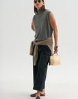 Cashmere Sleeveless Turtleneck, Metal Melange