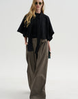 Pre-Order • Creased Acetate Drape Cape Tie Top, Black