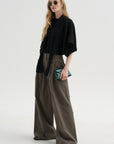Pre-Order • Creased Acetate Drape Cape Tie Top, Black