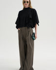 Pre-Order • Creased Acetate Drape Cape Tie Top, Black