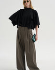 Pre-Order • Creased Acetate Drape Cape Tie Top, Black