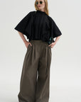 Pre-Order • Creased Acetate Drape Cape Tie Top, Black