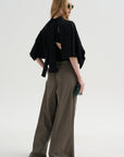 Pre-Order • Creased Acetate Drape Cape Tie Top, Black