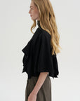 Pre-Order • Creased Acetate Drape Cape Tie Top, Black